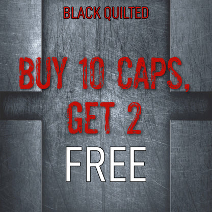 Black Quilted Shop Cap Bundle: Buy 10, Get 2 Caps Free