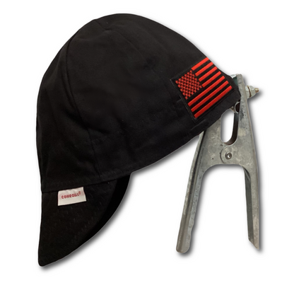 Black and Red Flag Patch Reversible Welding Cap